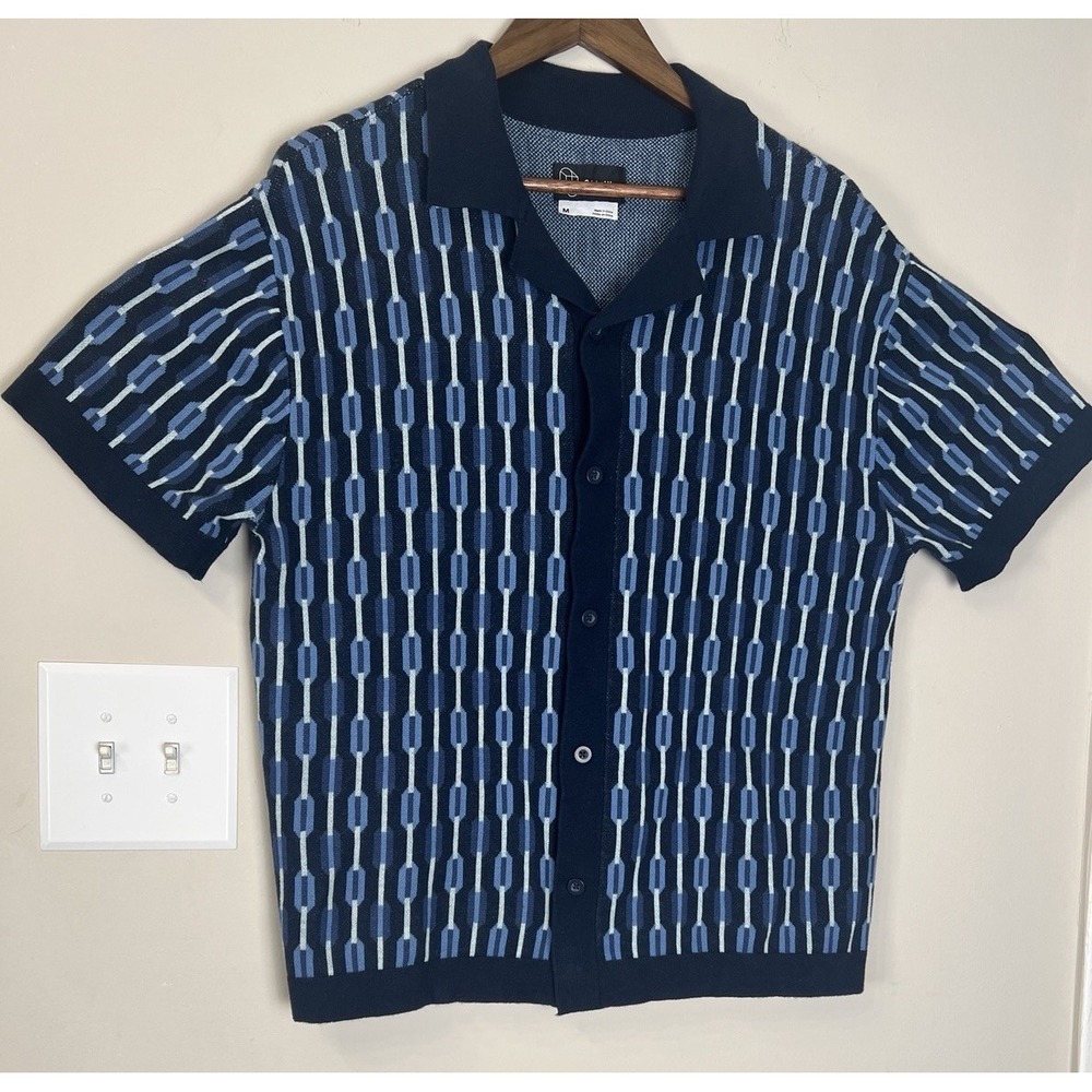 Original Use Men Chain Link Knit Polo Cardigan Short Sleeved Sweater Size M